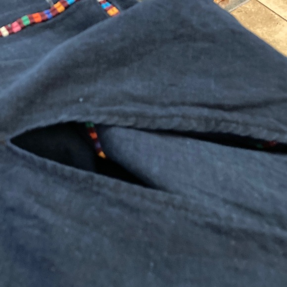 Embroidered Navy Dress South American design tie back boho 1060’s - Picture 8 of 9